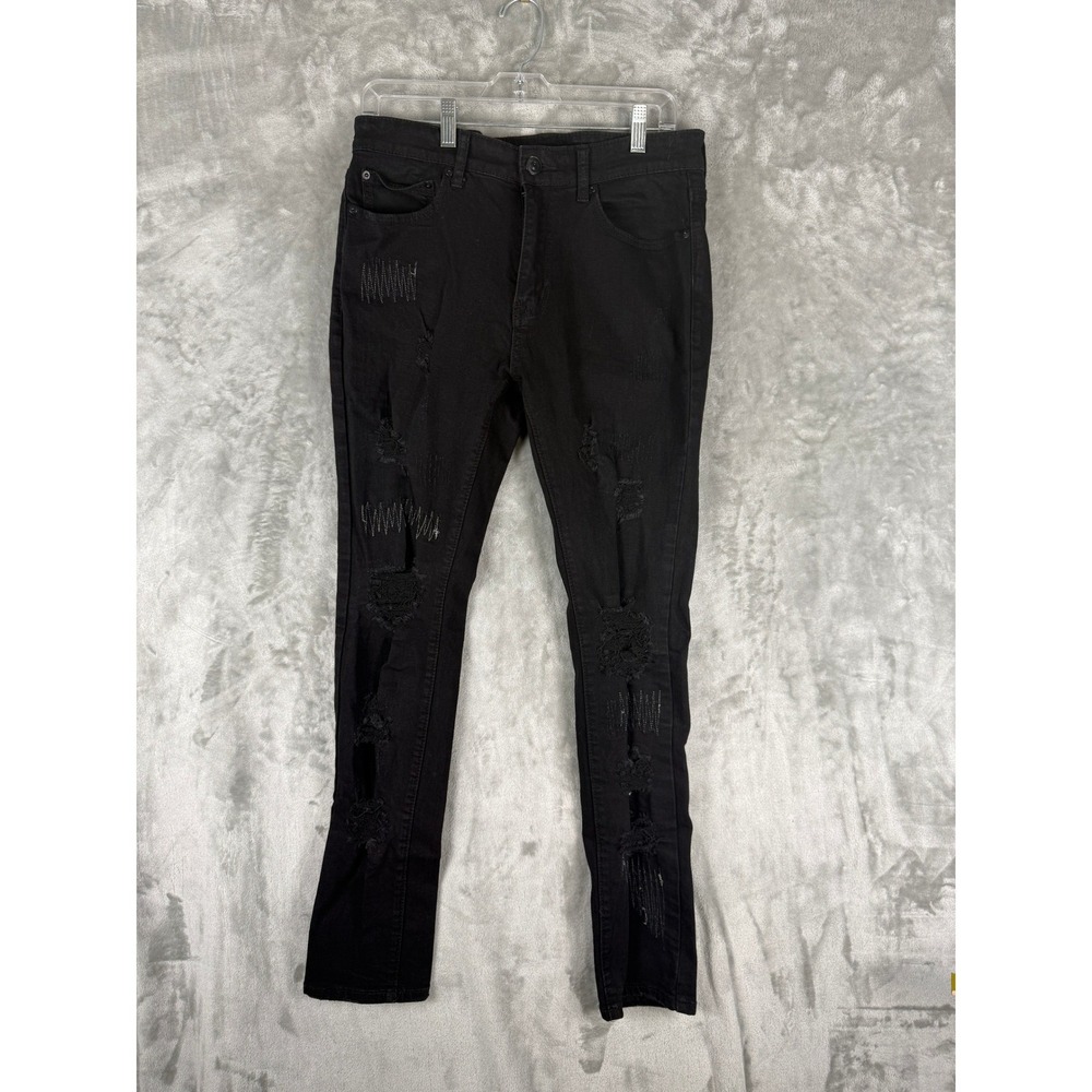 Forever 21 Mens Black Slim Fit Distressed Ripped Jeans Size 33x28